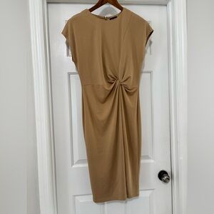 Halogen Midi Dress with Side Cench and Cap Sleeves, Fitted, Size M